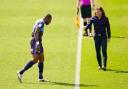 Wycombe Wanderers' Uche Ikpeazu celebrates his goal with manager Gareth Ainsworth and AFC Bournemouth's during the Sky Bet Championship match at Adams Park, Wycombe on Saturday, May 1 (PA)