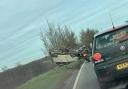 The vehicle was on its rooftop in the morning of Saturday, March 11 along the A41
