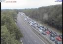 This image from Highways England shows the long tailback of cars along the M40 in Bucks