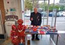 Tony Collier with his poppy desk at the Co-op in Hazlemere