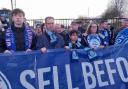 Several Wycombe fans joined the Reading supporters that protested outside Adams Park on March 15