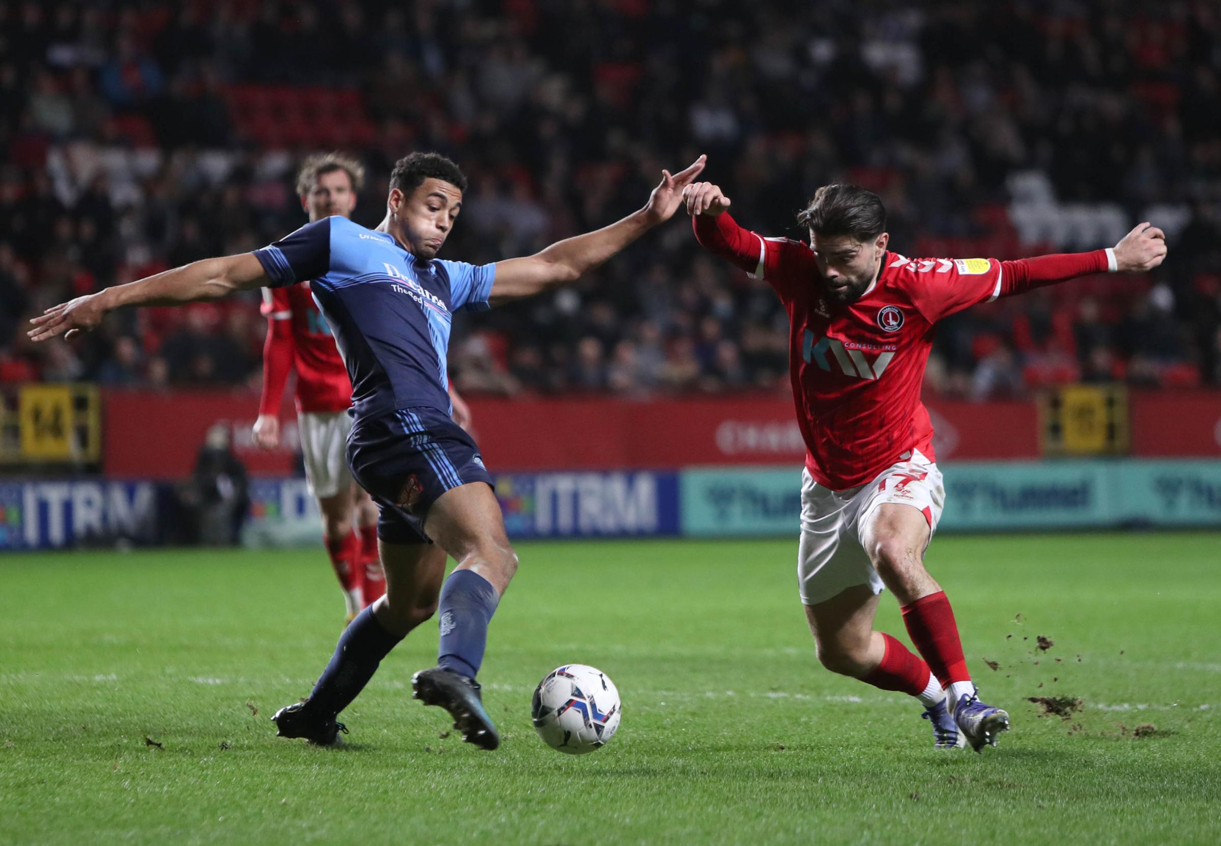 Chris Forino in action against Charlton Athletic on Januray 1, 2022. Wanderers won 1-0 which was their first-ever win in the league at the Valley (PA)