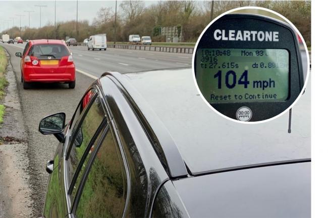 Police caught multiple drivers travelling at extreme speeds, including this car going at 104mph [TVP Roads Policing]