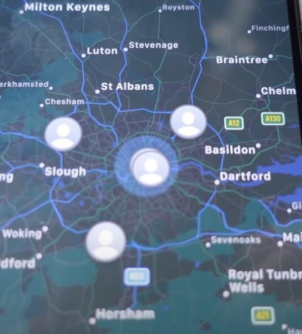 A screengrab of Bradleys phone shows that one group were very close to Chesham and Garrards Cross
