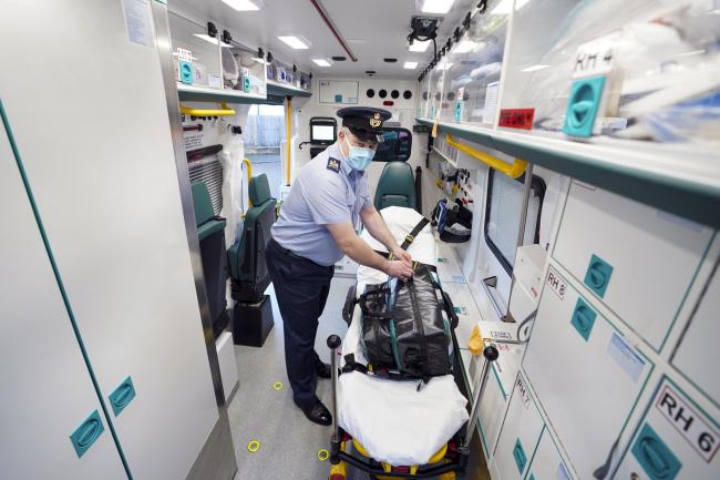 Military co-responder Warrant Officer Alex Bedborough at the NHS South Central Ambulance Service Bracknell Ambulance Station in Berkshire, where the military personnel are being used to supplement the NHS during staffing shortages resulting from