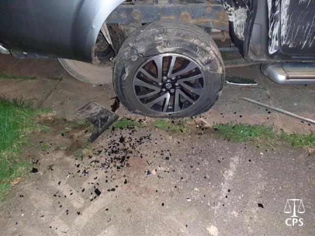 Bucks Free Press: One of the forklift arms went through the tyre, puncturing it