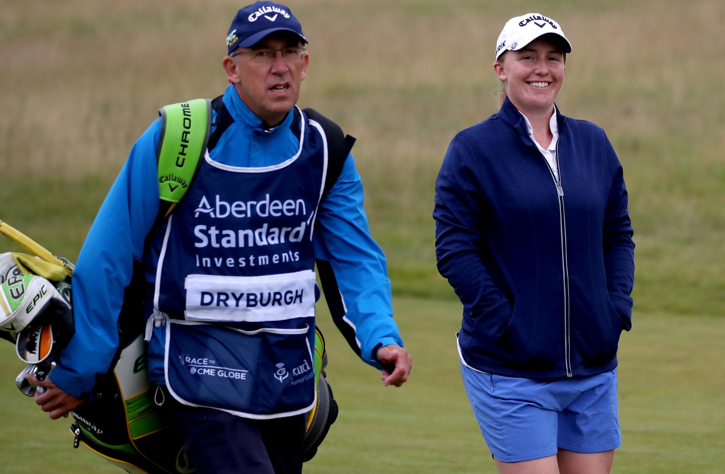 Scotlands Gemma Dryburgh (right) and her caddy during day two of the Aberdeen Standard Investments Ladies Scottish Open at The Renaissance Club, North Berwick. (PA)