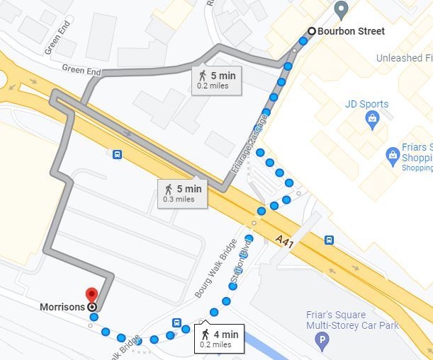 The two relatives were heading towards Morrisons before they were stopped. The alleyway is less than a five-minute walk away (Google Maps)