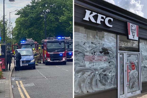 Fire crews were seen outside the KFC shop on Sycamore Road (Left image: Richard Hollister)