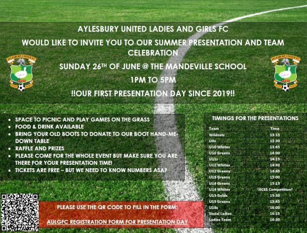 Bucks Free Press: The Aylesbury United Ladies and Girls Presentation Day takes place on June 26