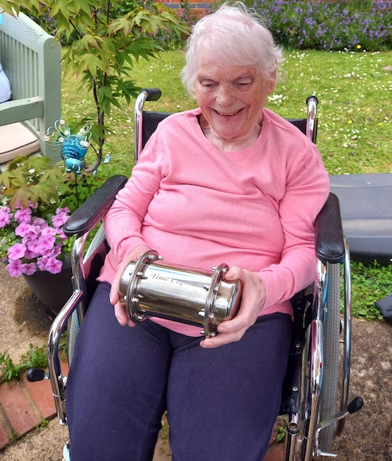 Gill, resident from The Croft with the time capsule 