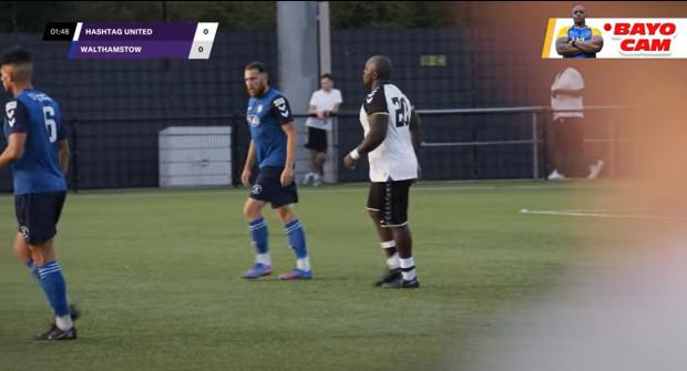 Bucks Free Press: Akinfenwa played the first-half for the Non League club (screengrab from Hashtag United's YouTube channel)