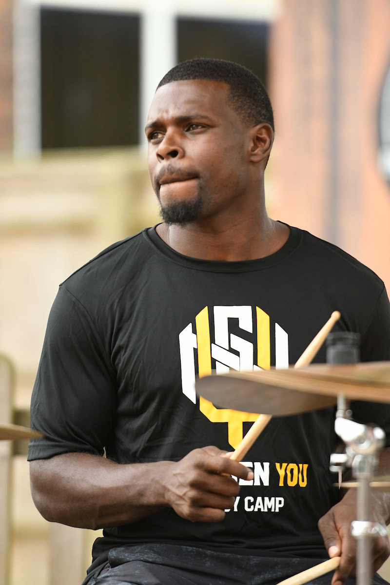 Christian Wade decided to play the drums during breaks at the RGS (David Howlett)