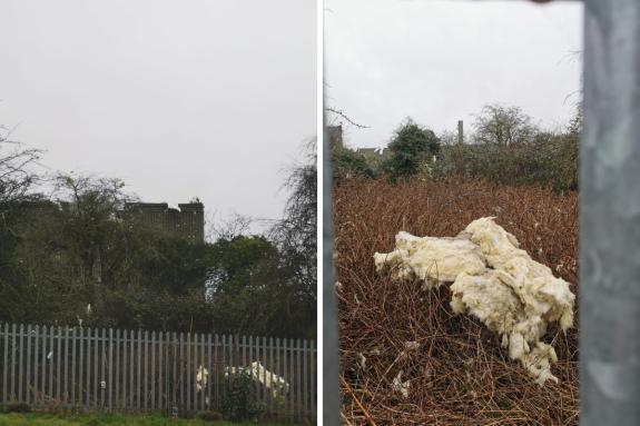 Bucks Free Press: Lumps of fiberglass were scattered around parts of the estate Bucks Free Press: Lumps of fiberglass were scattered around parts of the estate