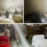 Pictures issued by the National Crime Agency (NCA) of an industrial-scale laboratory believed to have been producing large quantities of amphetamine