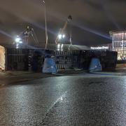 Toppled HGV lorry blocks busy Milton Keynes road