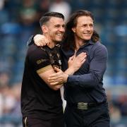 Matt Bloomfield and Gareth Ainsworth are pictured before the Plymouth match on Good Friday (PA)