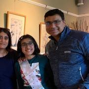 Mensa member Anika (middle) with her parents Suchita (left) and Vibhor Narang.