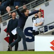Gareth Ainsworth celebrates getting into the final after Wanderers' 2-1 aggregate win over MK on May 8 (PA)