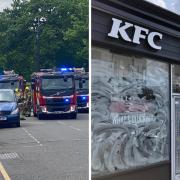 Fire crews were seen outside the KFC shop on Sycamore Road (Left image: Richard Hollister)