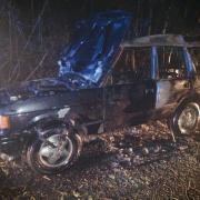 Car totally destroyed after catching fire