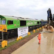 A freight train at the new Quainton construction hub