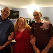 Club chairman John Woodstock (left) with Chesham mayor Emily Culverhouse and British Legion branch chairman Bob Parrin at the Beer Festival