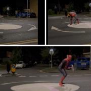 He's been back! Spider-Man has been seen painting the mini-roundabouts of High Wycombe