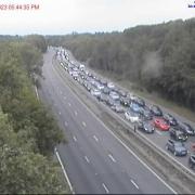 This image from Highways England shows the long tailback of cars along the M40 in Bucks