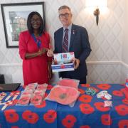 Deputy Town Mayor and Chairman, Cllr Josephine Biss (left) and Royal British Legion caseworker, Mark Collins (right) pictured at the town's Chiltern Lodge on October 26