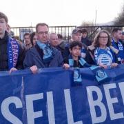 Several Wycombe fans joined the Reading supporters that protested outside Adams Park on March 15
