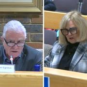 Planning committee chair Cllr Trevor Egleton (L) told Mrs Linda Puddifoot (R) to 'be quiet' during the meeting