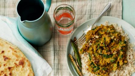 Undated Handout Photo of Trini split pea dhal with spinach and okra from Natural Flava: Quick And Easy Plant-Based Caribbean Recipes by Craig and Shaun McAnuff (Bloomsbury, £22). See PA Feature FOOD Recipe Dhal. Picture credit: PA