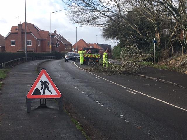 Wycombe Road, Marlow, was blocked off on one side due to a fallen tree.