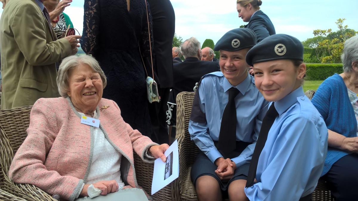 Young cadets Pheobe Litterin and Saren Mason meet 99-year-old Mary Ward, WW2 Mapping Clerk at RAF Linton on Ouse. Picture by Paddy Gallaugher